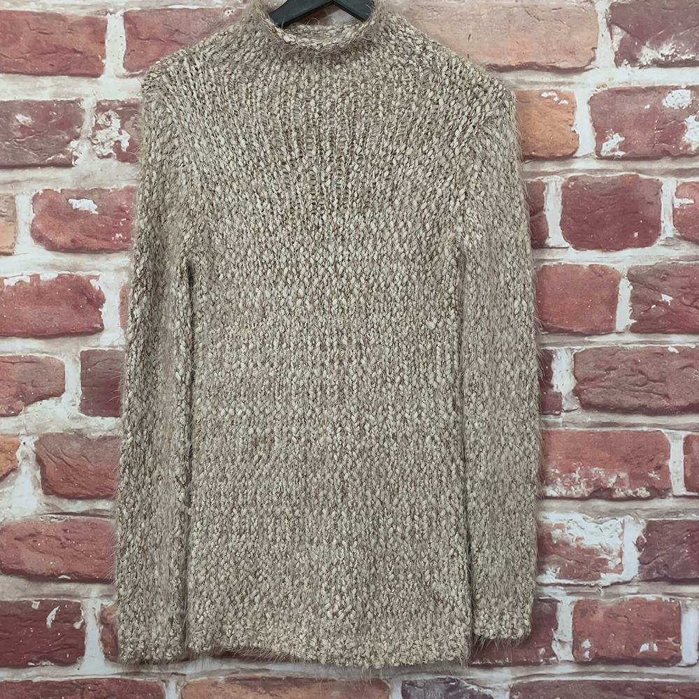 Chelsea & Theodore Sweater Womens XS Brown Cream Basic Casual Capsule Fuzzy Knit